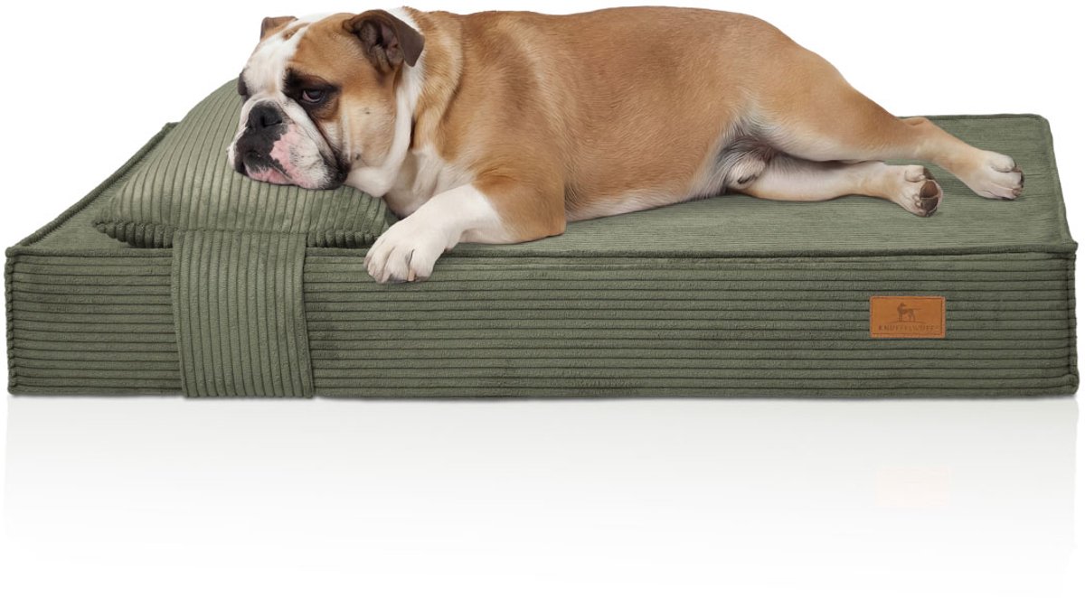 Knuffelwuff orthopedisch hondenbed Soleya van corduroy met handgeweven karakter met afzonderlijk comfortkussen 100x70cm Khaki
