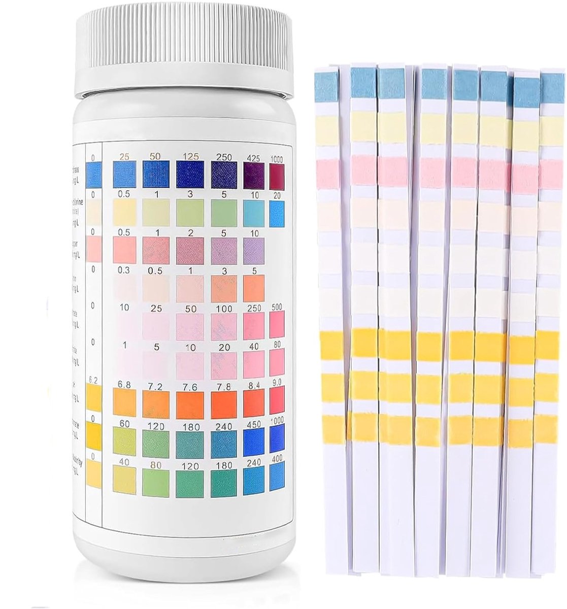 100 Stuks - Water Teststrips - Water Test Strips Aquarium - Deze aquariumtestkit wordt gebruikt om ijzer, koper, nitraat, nitriet, chloor, totale hardheid, totale alkaliteit, carbonaat en pH te meten en zo de waterkwaliteit te beoordelen.