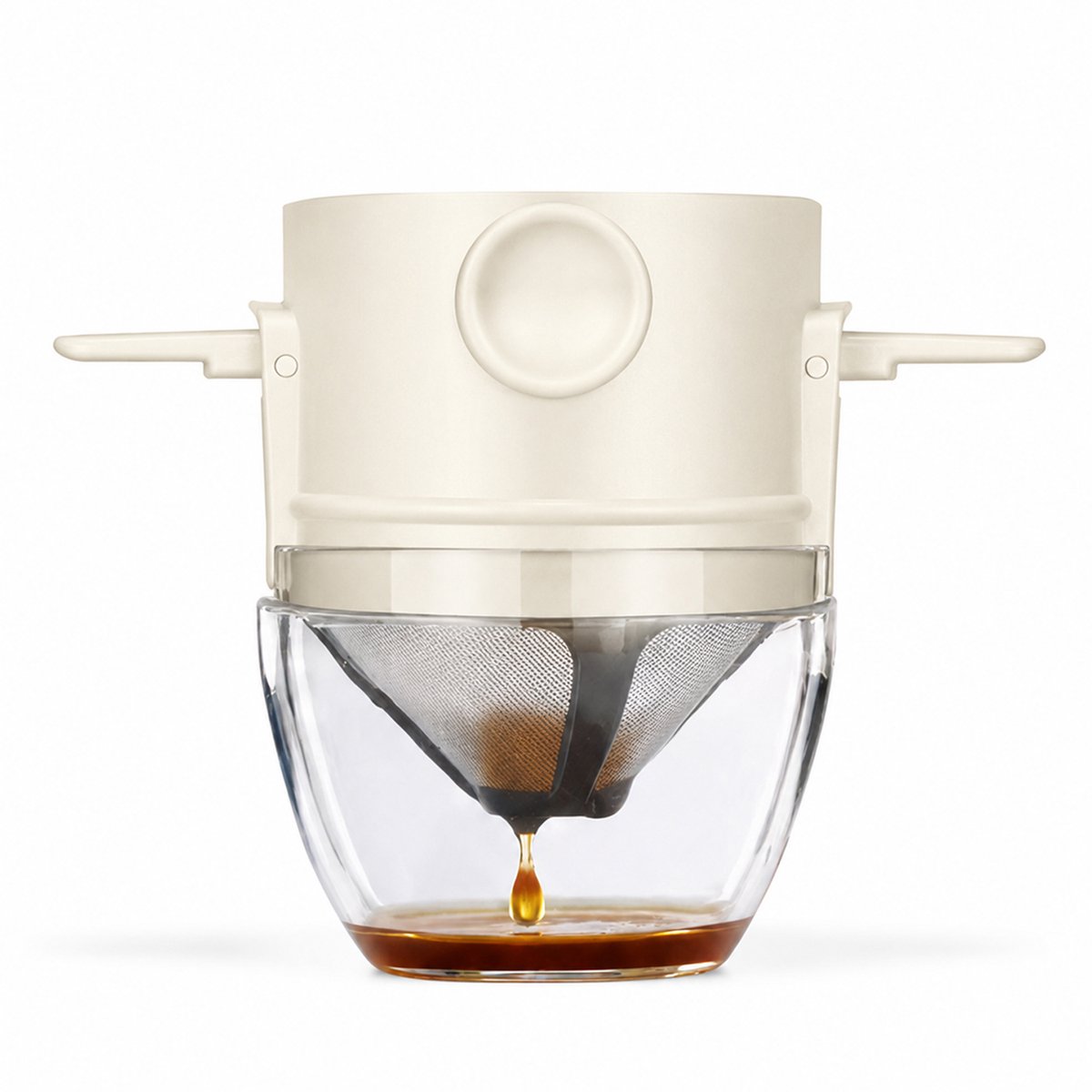 Ulisem - Pour Over Koffiezetter – Handmatige Drip Koffie Maker – 250ml Koffiebeker met RVS Filter – Herbruikbare Koffiefilter – Draagbare Koffie Set voor Thuis, Kantoor, Reizen & Camping – Wit