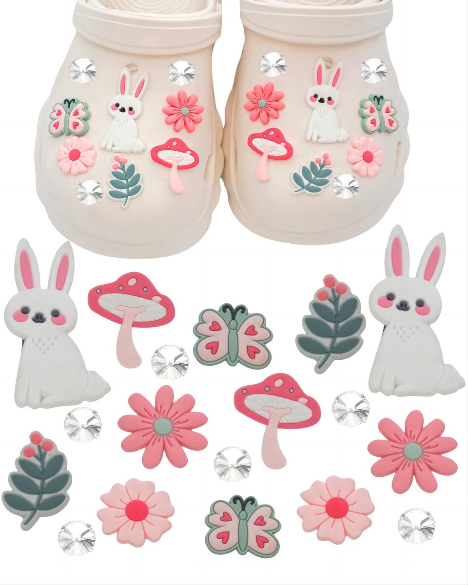Bedels decoratie voor meisjes, 18 stuks sprankelende schoenbedels, bling-accessoires voor vrouwen, konijntje, bloem, vlinder, paddestoel, decoraties voor schoenen, feestartikelen