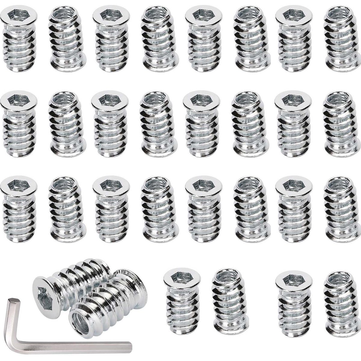 M6 x 20 mm, schroefmoeren voor hout, inschroefmoffen, binnenzeskant voor houten meubels, schroefdraadinzet moeren, hex, binnenzeskantmoeren van verzinkt staal, 50 stuks