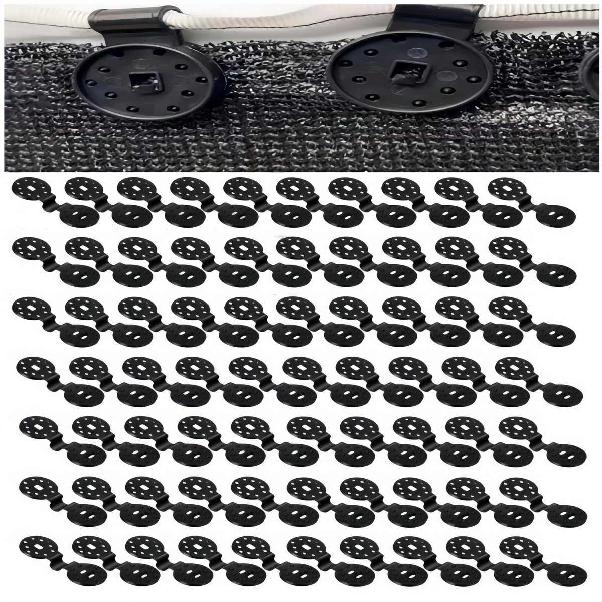 clips van kunststof met oogje voor schaduwnet, bevestigingsclips voor schaduwnet, kunststof clips voor beschermingsdoek, winddicht weefsel, veiligheidsnet, tuinhek, 60 stuks