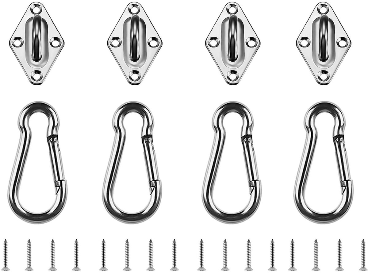 M6 Pad Oogplaat en Karabijnhaak, Marine Hardware Staple Hook Loop, Heavy Duty RVS Hardware Kit voor Vierkant, Rechthoek, Zonnescherm Zeil Bevestigingsaccessoires