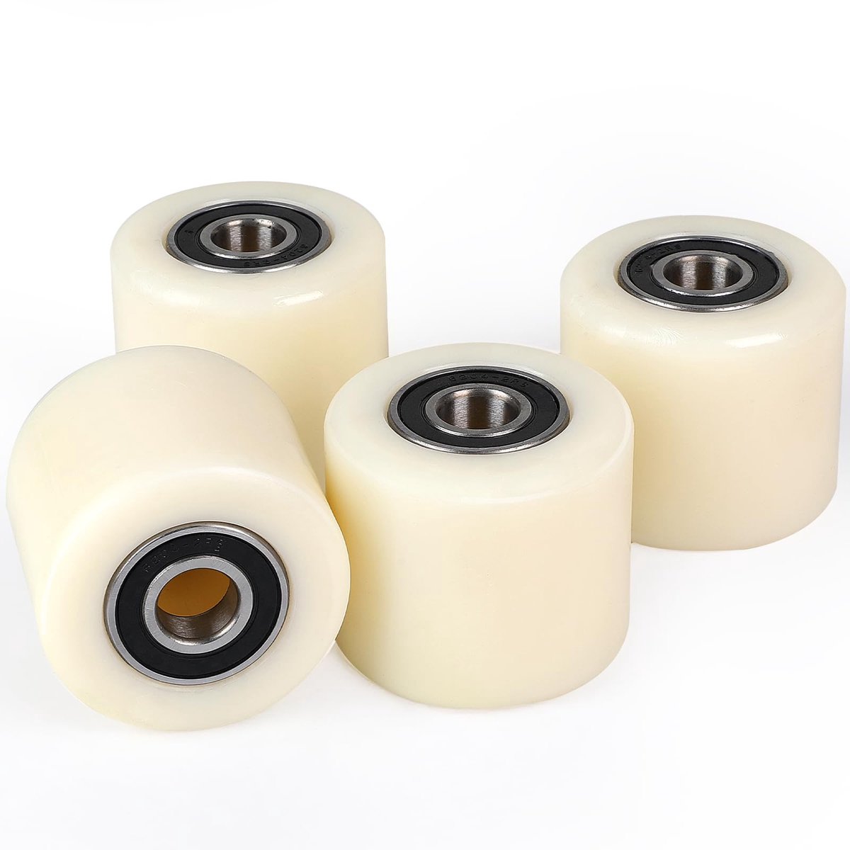 4 stuks hefwagenwielen met kogellagers van nylon 80 x 70 mm boring 20 mm wielen voor hefwagens max. belasting 600 kg, wit