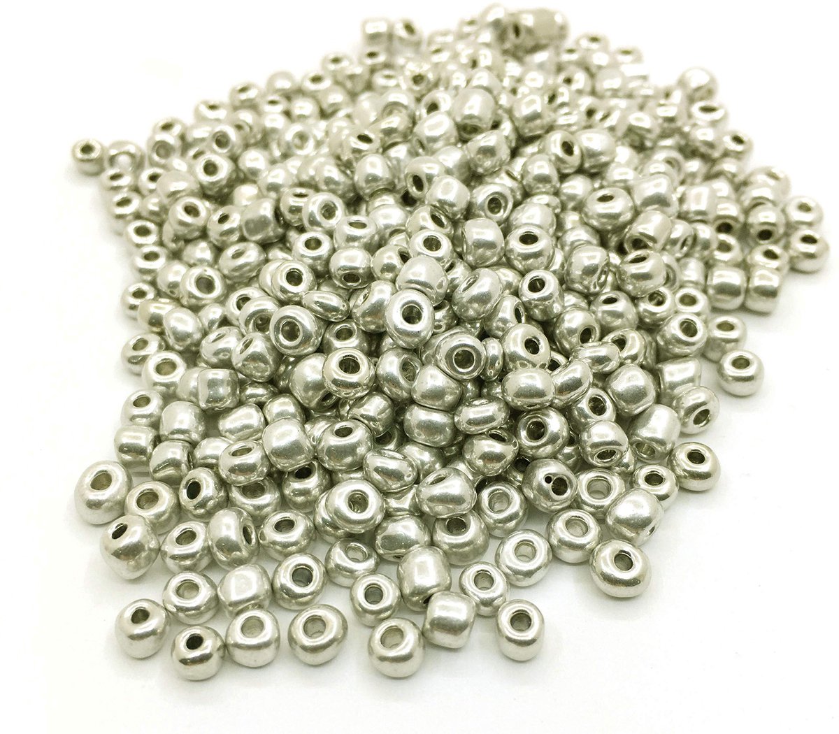 Rocailles Glazen kralen, indianen, zaadkralen, pony, kralen, 3 mm, 8/0 mini rond, metalen zaadkralen, 3300 stuks (zilver)