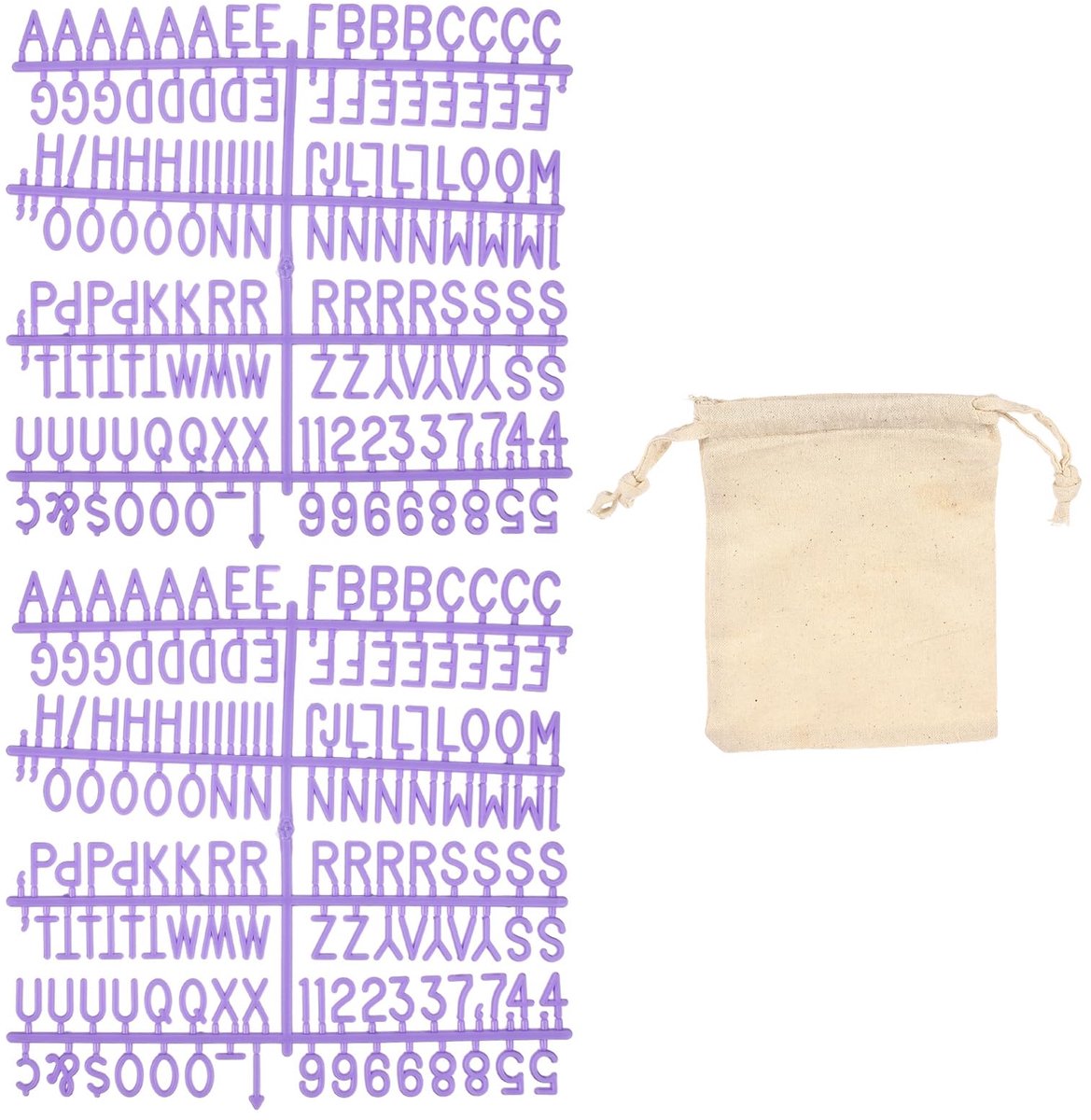 Set van 294 plastic letters voor vilten brievenbord, paarse alfabet prikbordaccessoires, inclusief letternummers met bevestigingsriem voor café, bruiloft, verjaardag