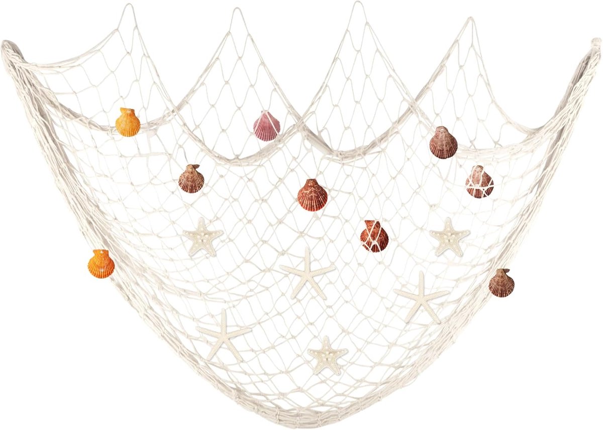 Visnet decoratie muur opknoping visnet nautische decor plafond decoraties natuurlijke gekleurde schelpen en zeester bruiloft, fotografie muur decoratie (beige, 200 x 100 cm)