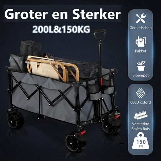 NIVA® Bolderkar - Festival Trolley Multifunctionele Kar - Opvouwbare Handkar - Grijs - 92cm x 97cm x 57cm van Niva — afbeelding 4