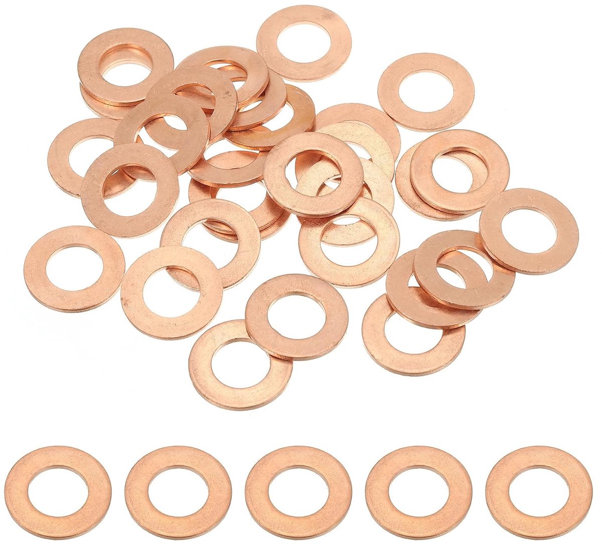 Koperen pakking M12, 30 stuks 12 mm ID 22 mm OD 1,5 mm dikte, platte sluitring metrisch voor schroeven, bouten, olieaftappluggen