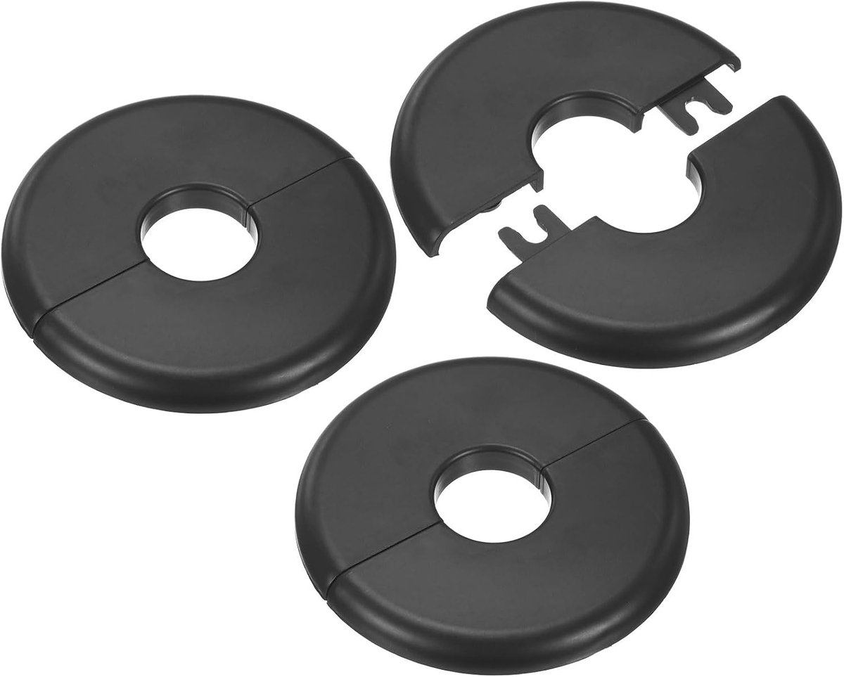 METERXITY Set van 3 gesplitste flens, ABS ronde zelfklevende rozet plaat afdekgesp voor 20 mm/0,79 inch diameter pijpaccessoires/vloer/plafond, sanitair afdekplaten [zwart, 6,5 mm/0,26 inch H]