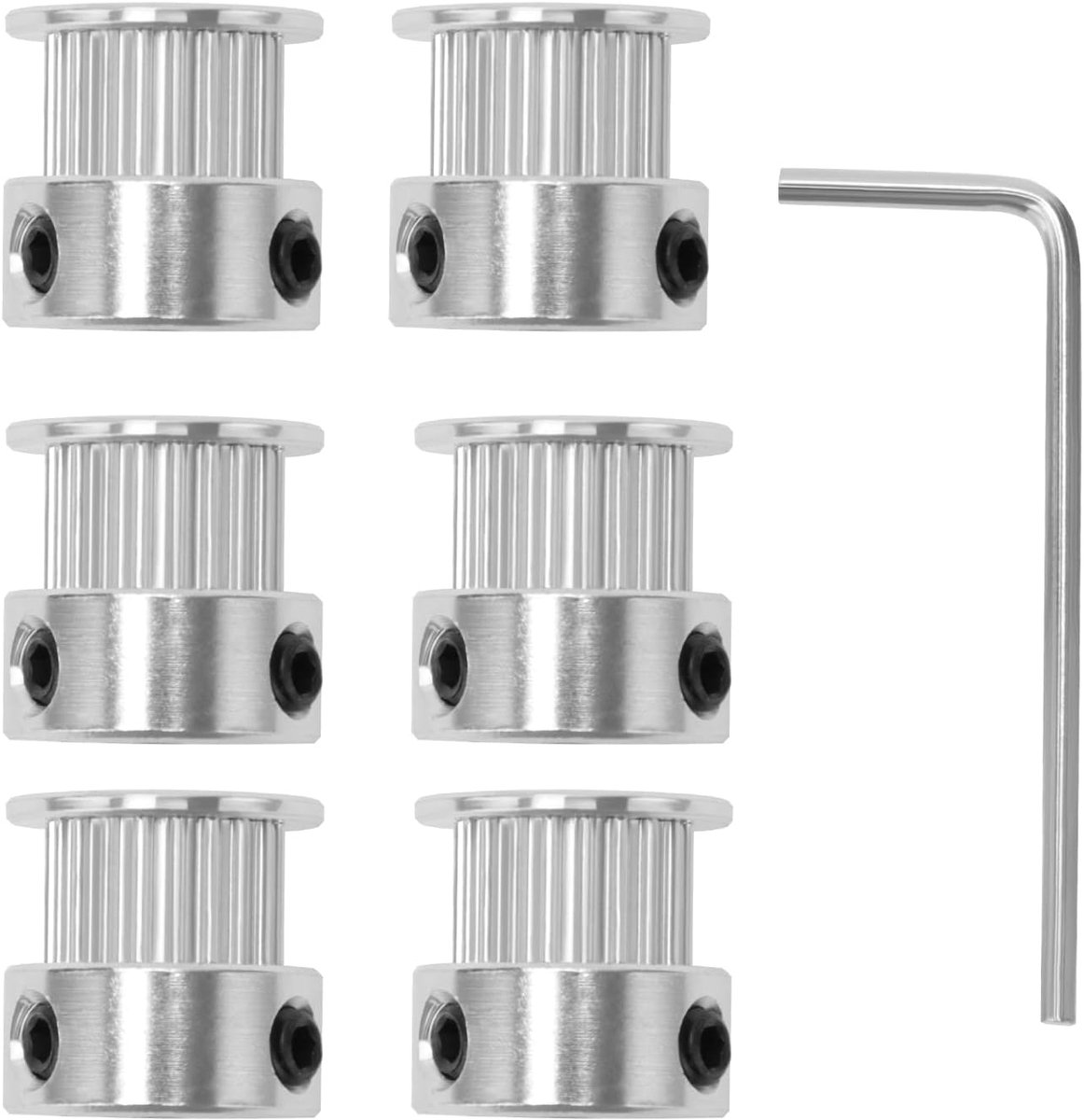 6 Stuks GT2 Distributieriemschijf 20 Tanden 5 mm Boring, Synchrone Versnelling Wiel, met Zeshoekige Moersleutel, voor 6mm Brede 3D-Printerriem