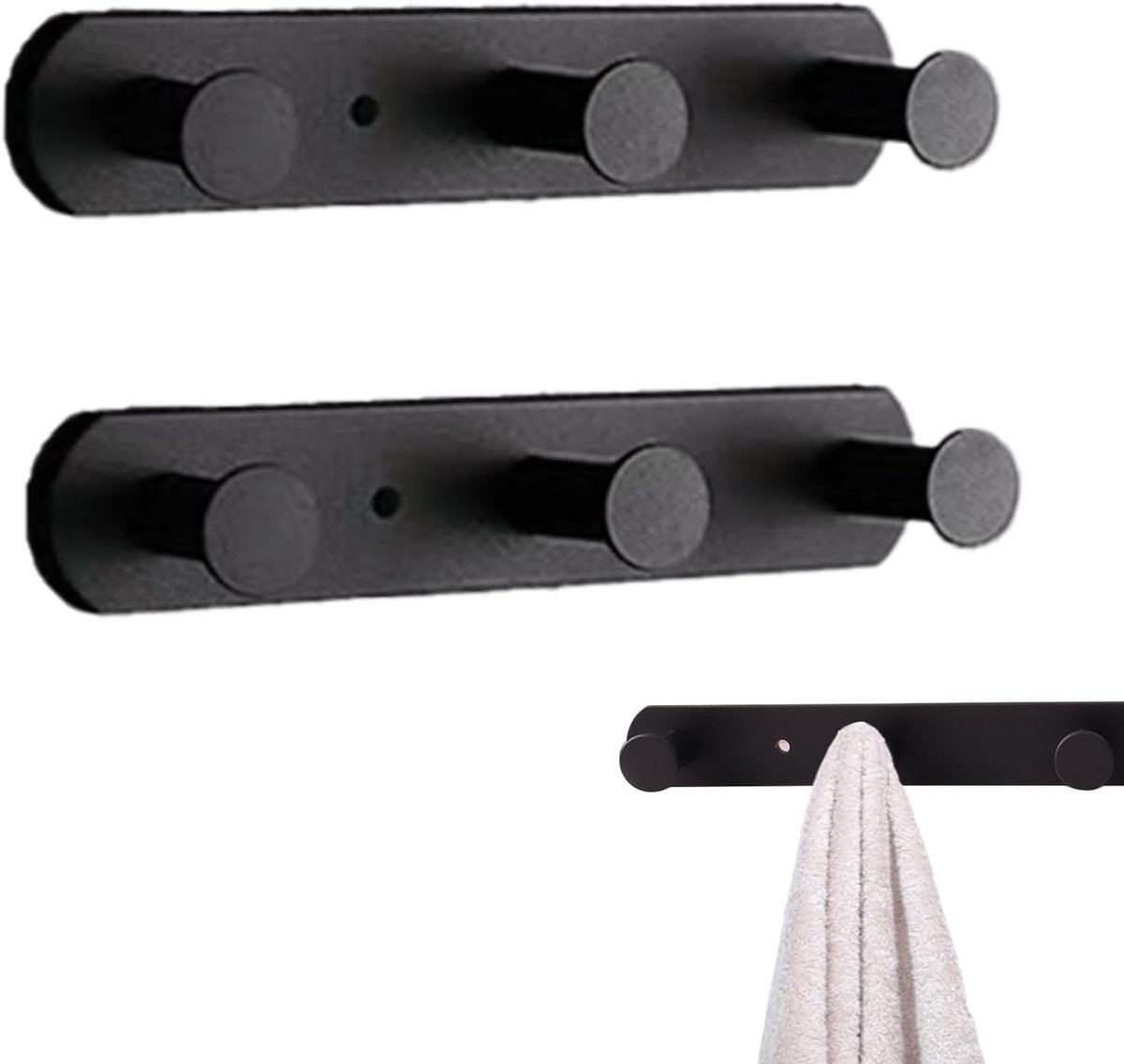 2 Stuks Kleerhanger Muur Zwart, Kapstok Zwart, Wandkapstok, Zware Haak Kapstok, voor Badkamerhanddoek, Slaapkamer Kleding, Keukenhanddoeken