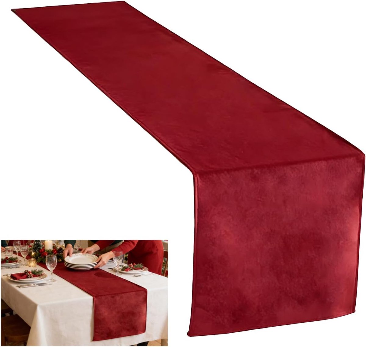 Tafelloper, bordeaux, 33 x 140 cm, elegante tafeldecoratie voor eetkamer en keuken, hoogwaardige wasbare stof voor Kerstmis, bruiloft en feesten, modern design, intens rood