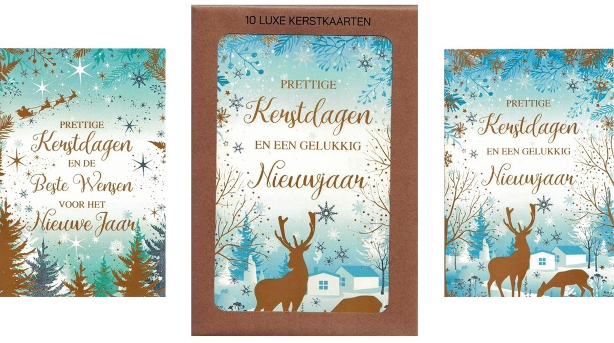 Kerstkaarten - wenskaart - 10 luxe kerstkaarten - 2 dessins - kerstkaart met goudfolie
