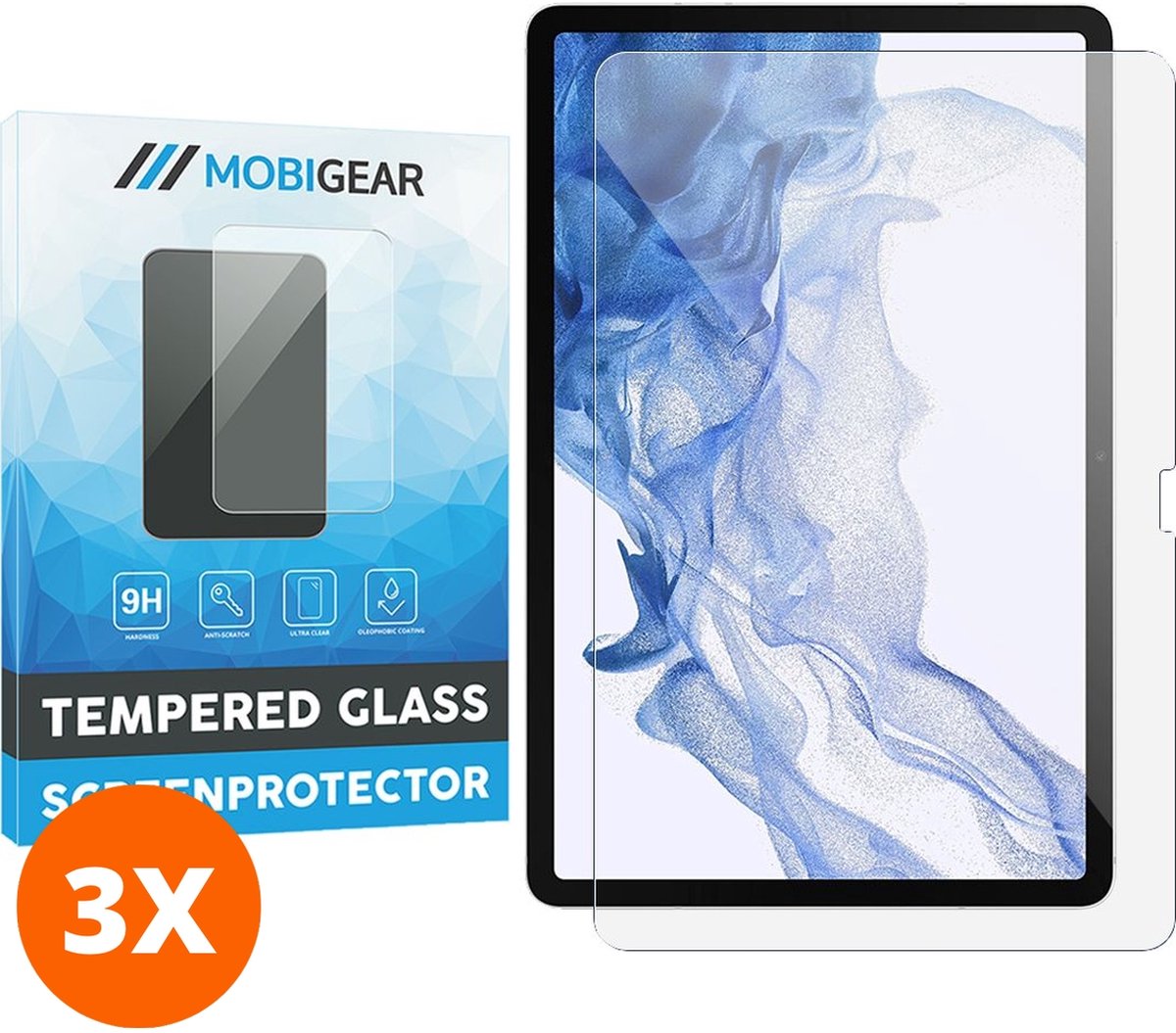 Mobigear Screenprotector geschikt voor Samsung Galaxy Tab S8 Glazen | Mobigear Screenprotector - Case Friendly (3-Pack)