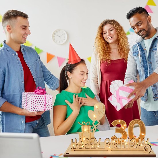 30 jaar geschenken, geldgeschenk verjaardag 30 met LED-lichtsnoer, 30e verjaardag, decoratie, wenskaart voor 30e verjaardag, gastenboek gemaakt van hout, cadeaus voor 30e verjaardag heren dames — afbeelding 5
