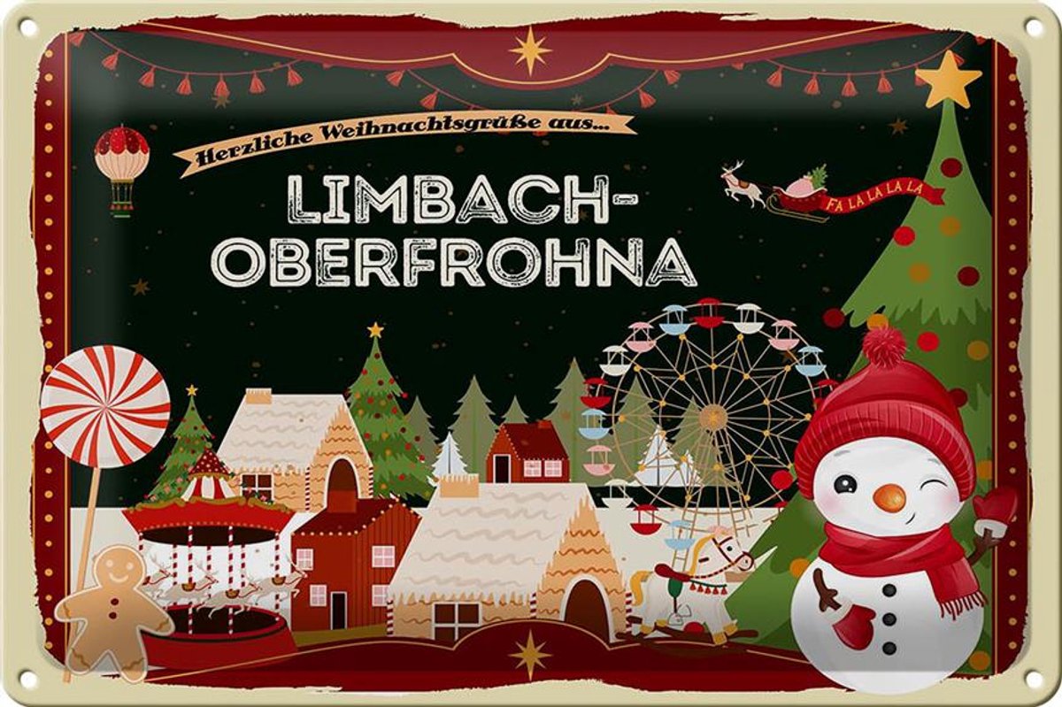 Blechschild Weihnachten Grüße LIMBACH-OBERFROHNA 30x20cm