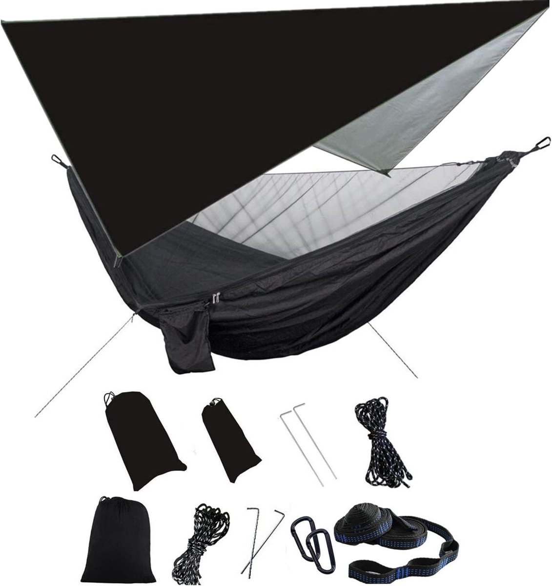 Camping Hangmat - Outdoor Hangmat Reishangmat - Ontspannen in de natuur - Geïntegreerd muggennet - 290 x 140 cm - Groen