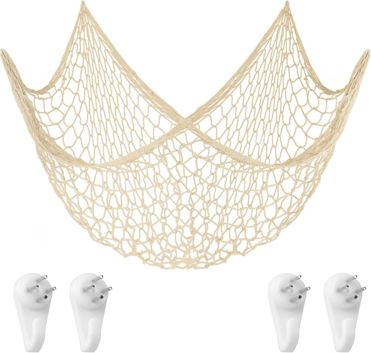 Visnet Decoratie, 2 x 1 m Nautische Wanddecoratie Visnet, Crèmewit Visnet Strandthema Decoratie voor Feest Thuis, Mediterrane Stijl Fotonet