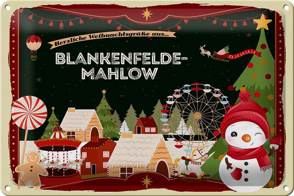 Blechschild Weihnachten Grüße BLANKENFELDE-MAHLOW 30x20cm