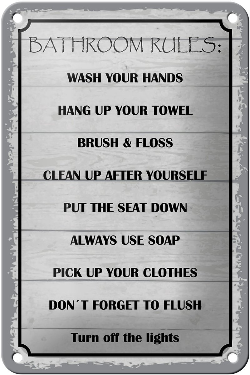 Blechschild Hinweis 12x18 cm Bathroom rules Deko Schild
