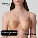 Nude-kleurige PrimaDonna Satin Beugel Bh met strikjes en de tekst 'PrimaDonna'.