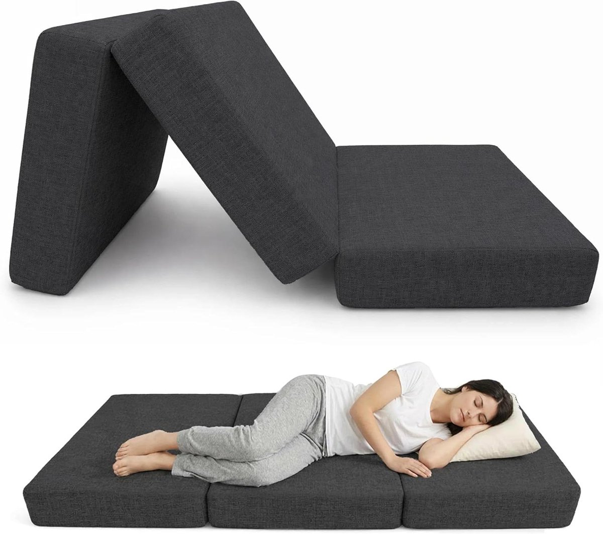 Opvouwbaar Matras - Vouwmatras Gastenmatras - Comfortabel Slapen - Afneembare Hoes - 80x195x15 cm - Antraciet