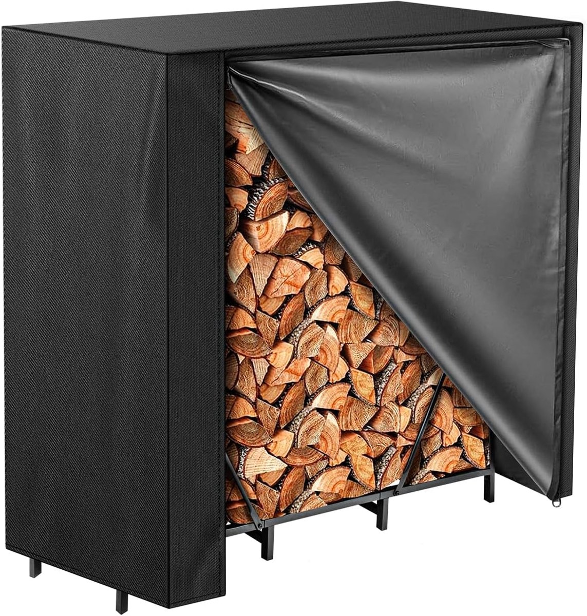 Houtopslag hoes 122 x 61 x 107 cm, 210D waterdichte oxford stof, brandhoutrek beschermhoes met rits, buiten stof- en weersbestendig（Ritssluiting）