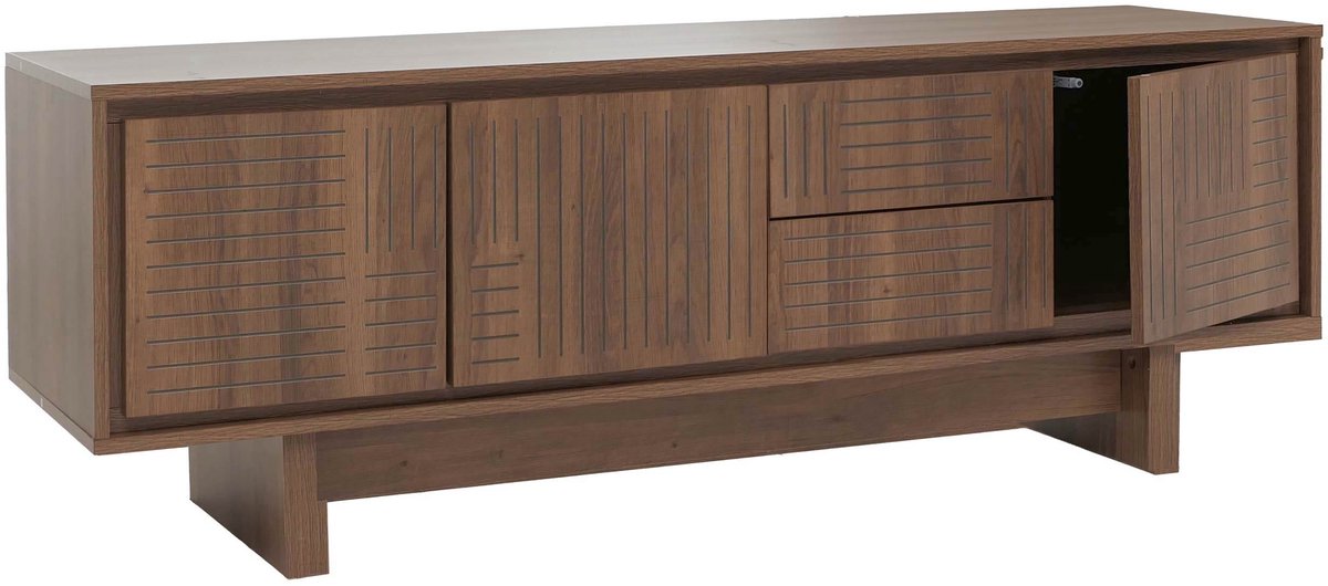 MCW TV-meubel MCW-O34, tv-kast, tv-tafel, lowboard, ladekast, lades en legplanken, melamine 51,5 x 150 x 39,5 cm ~ bruin