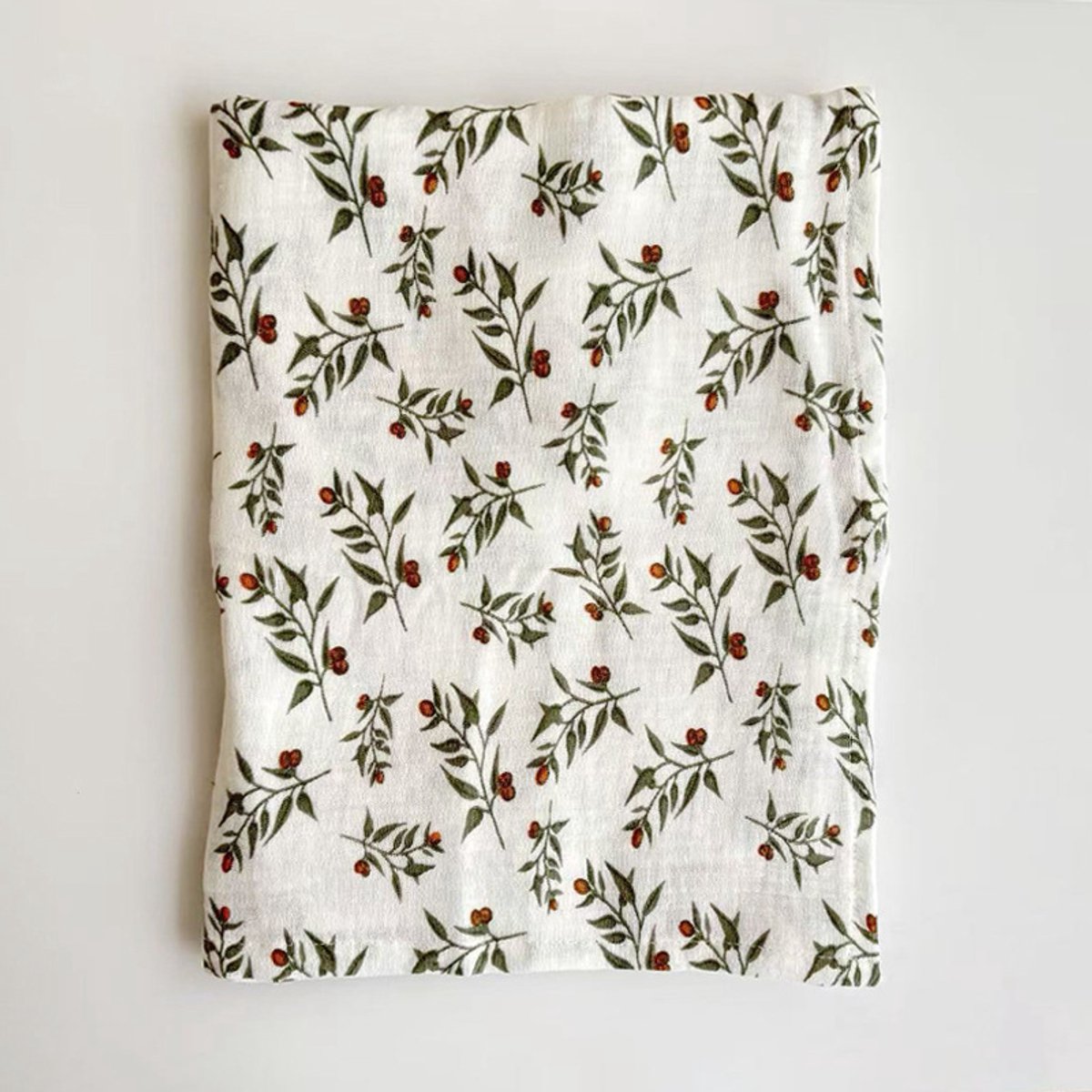 Babywikkeldeken, groot formaat 120*120 cm, ultrazacht en absorberend dubbellaags puur katoen, geschikt voor zowel jongens als meisjes, dunne deken/badhanddoek/wikkeldoek,Beige bladeren