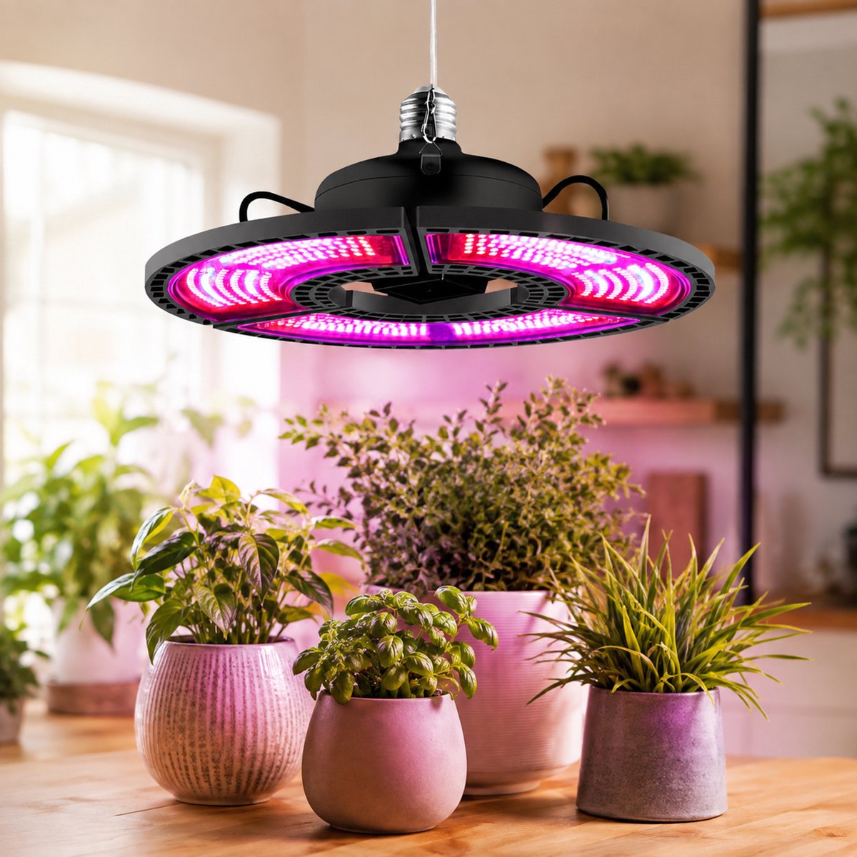 Rosnek LED Kweeklamp E27 - Opvouwbare Plantenlamp met 3 Verstelbare Panelen - Rood-Blauw Volledig Spectrum - 288 LED's - 50 W