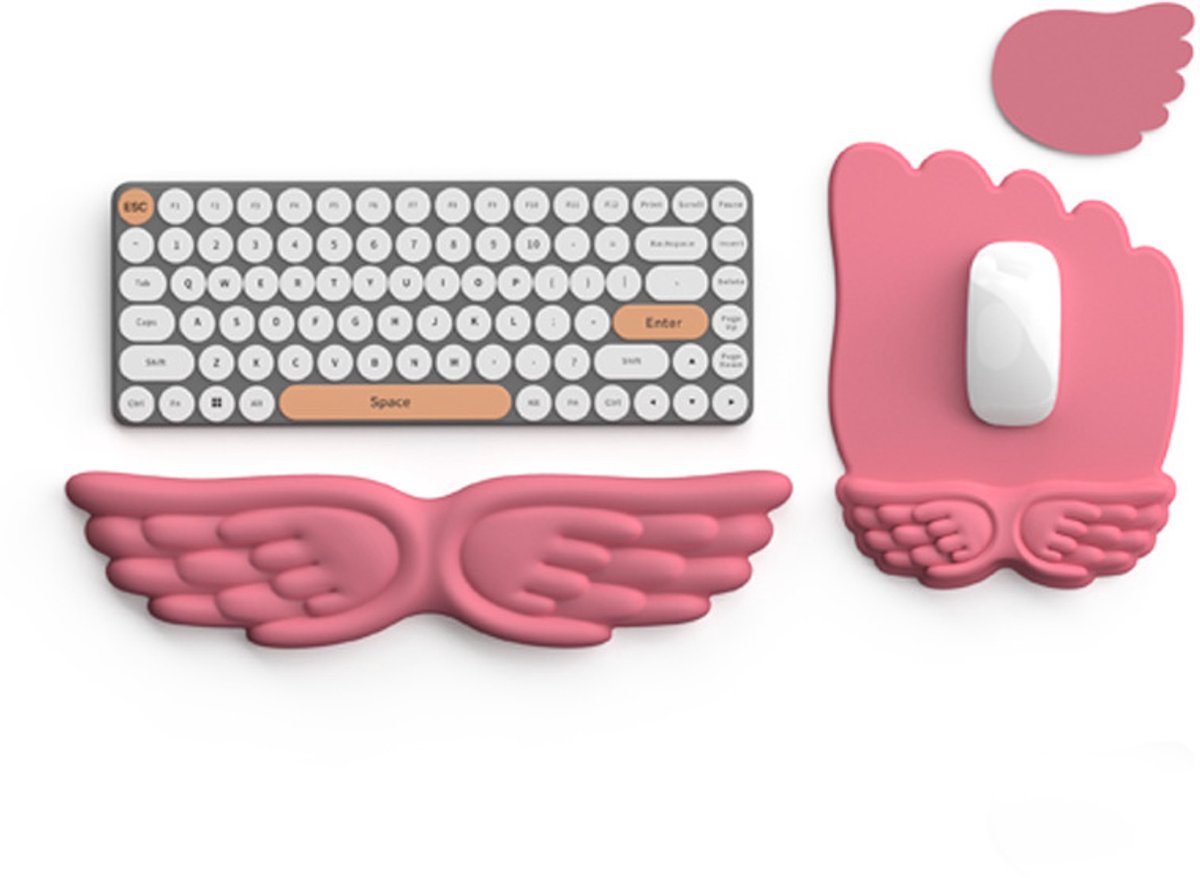 Polssteun voor toetsenbord, ergonomische polssteun voor muis en toetsenbord met onderzetters, zacht traagschuim voor computer en laptop, thuiskantoor, gaming （Roze rood）
