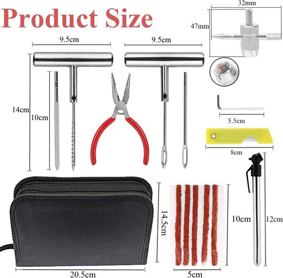 Banden Reparatie Kit - Lekke Band Herstel - Noodgeval Onderweg - Universeel Toepasbaar - 70 Delig - Grijs — afbeelding 5