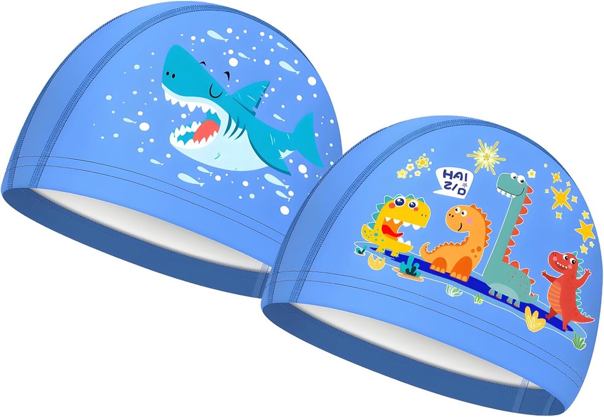 2 stuks badmuts voor kinderen, waterdichte badmuts voor kinderen, PU badmuts, antislip badmuts voor jongens en meisjes van 4 tot 12 jaar, voor zwemmen en duiken
