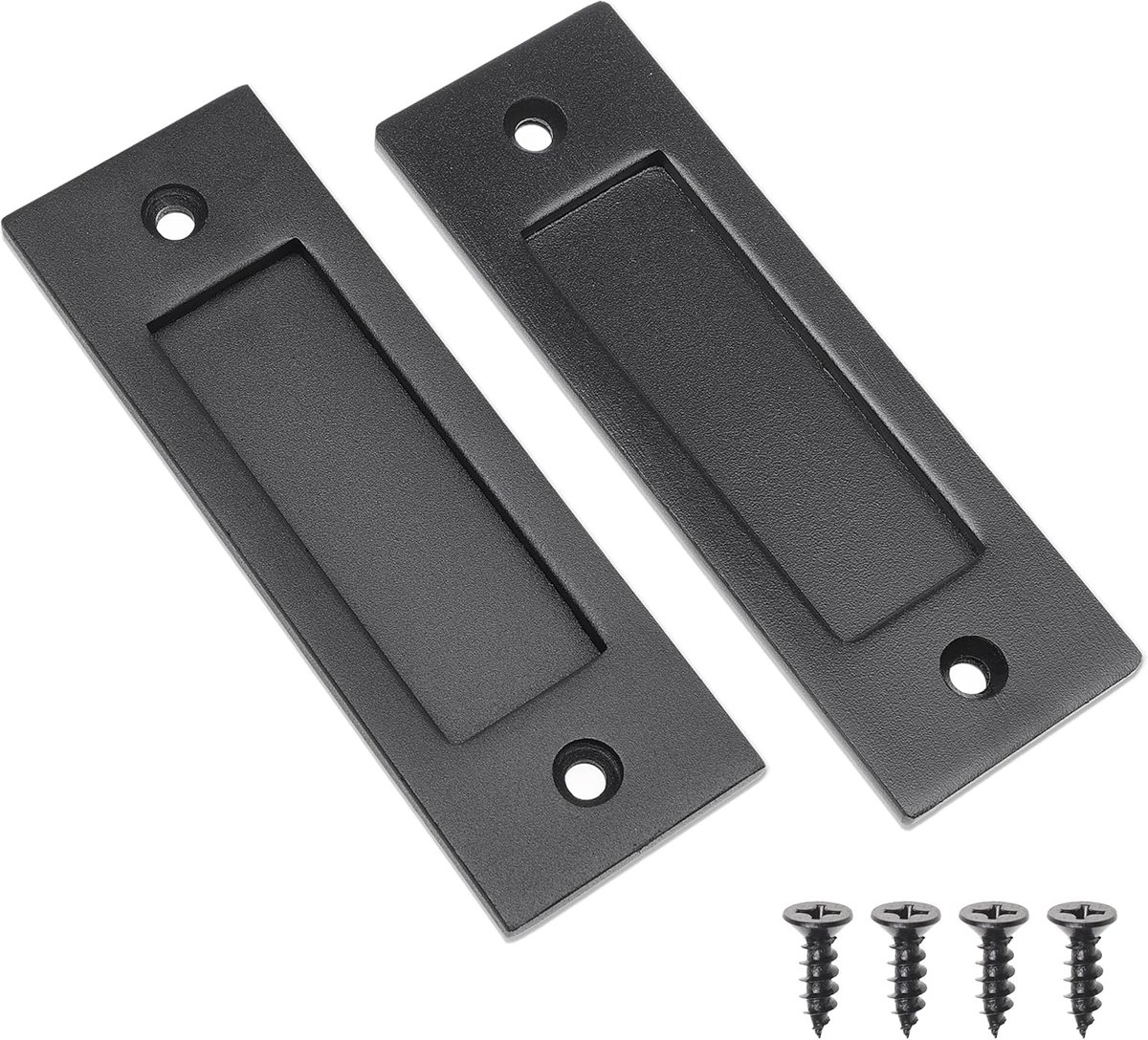 2x Schuifdeur Vingerknop (Zwart) met zelftappende schroeven - 6-inch massief stalen handgreep met vlakke onderkant - Eenvoudig te installeren - Ideaal voor schuifdeuren, kasten, schuren