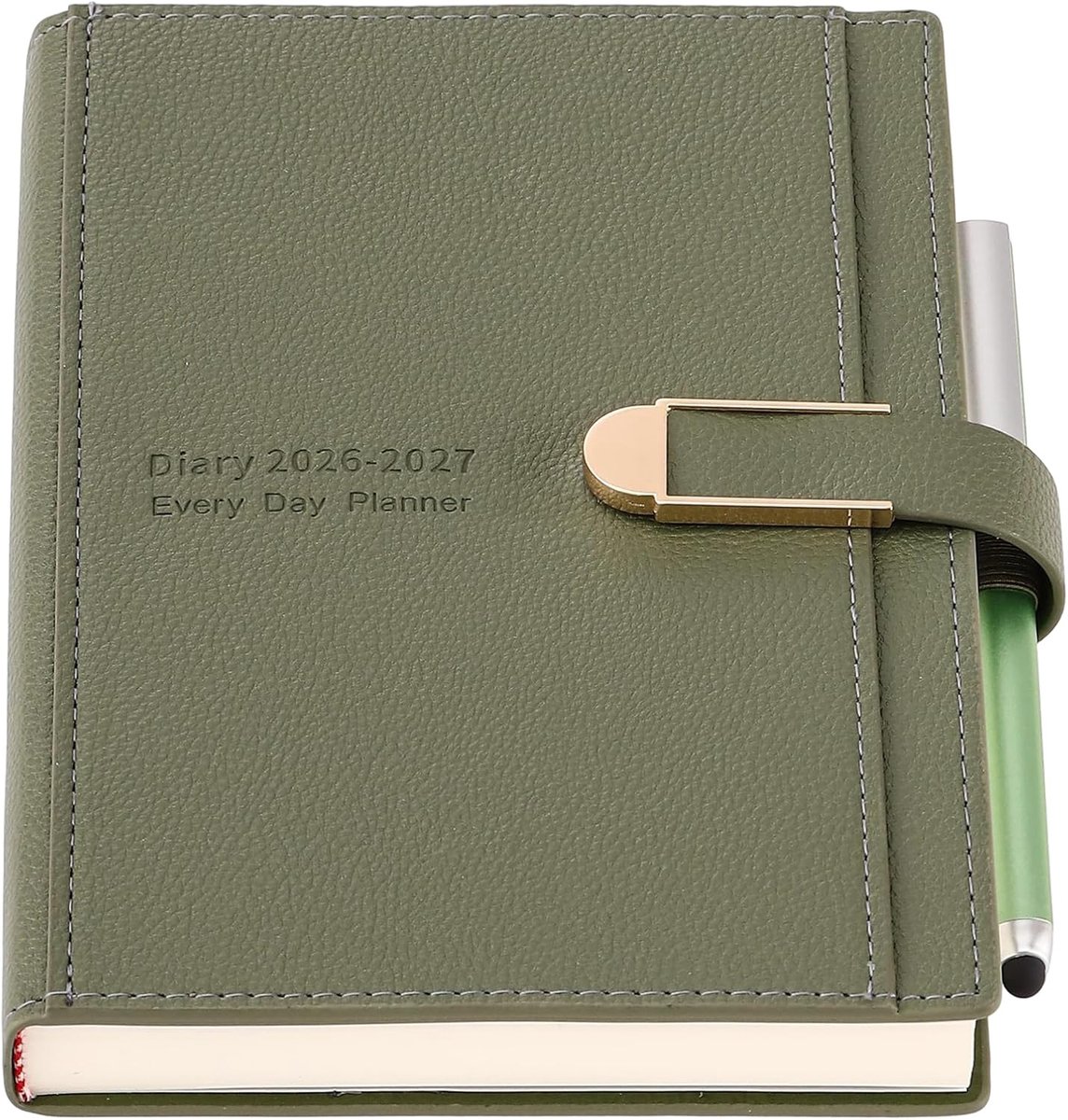 dagboek 2026 2027 dag per pagina A5, juli 2026 - juni 2027, dagelijkse planner/organizer met pen, hardcover agenda met stickers, binnenvak, groen