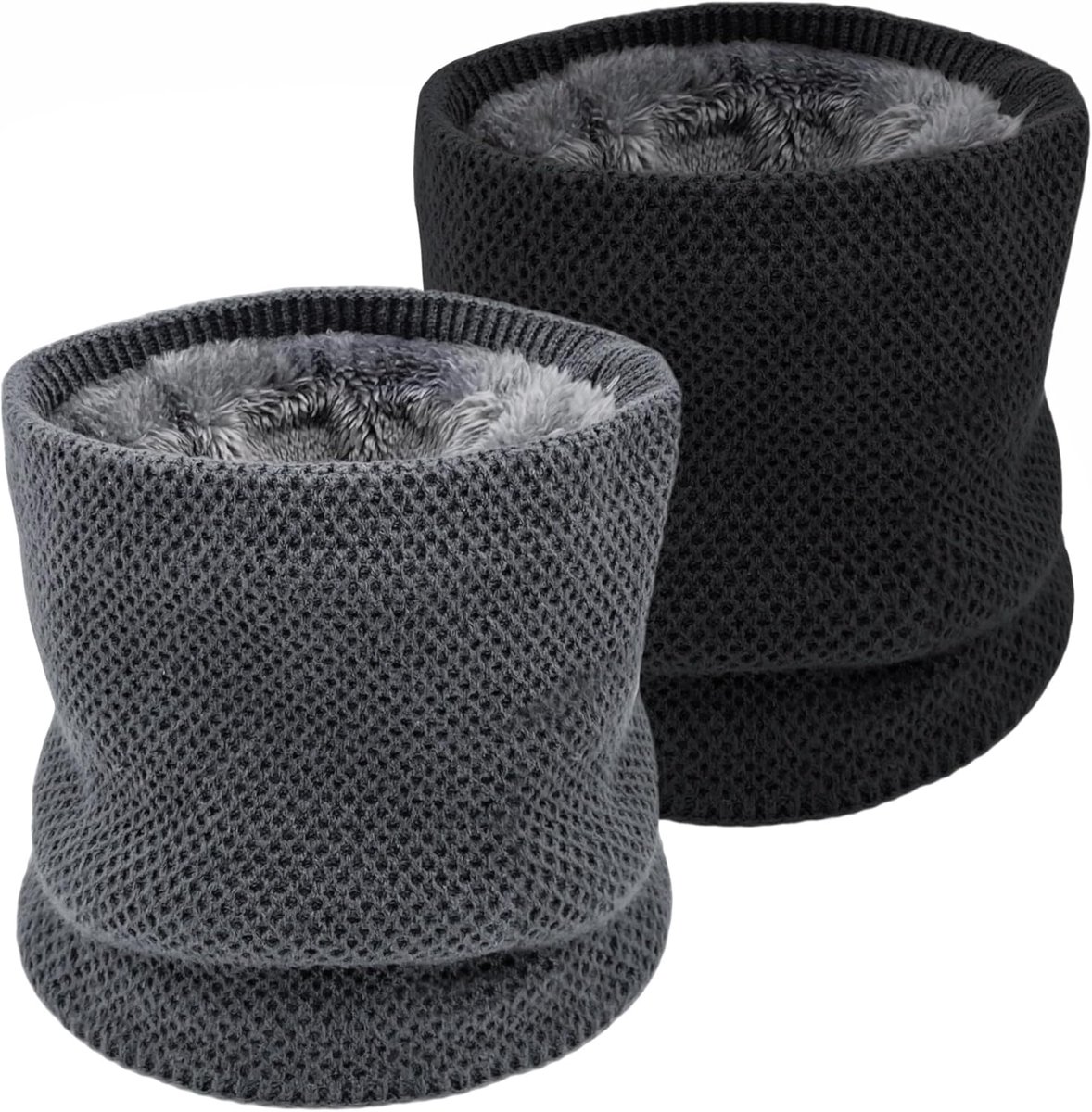 2 stuks sjaal winter halsslang heren ski, colsjaal nekwarmer gezichtssjaal fleece loop sjaal voor mannen vrouwen activiteiten warme nekwarmer sport, zwart+grijs, M