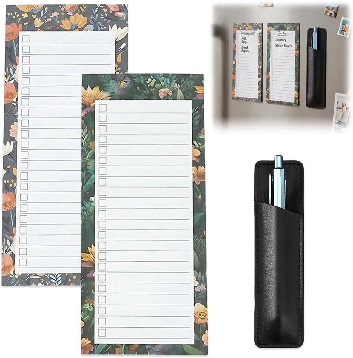 2 stuks magneetbord, koelkast, notitieblok (50 vellen), magneetbord voor koelkast, budgetplanner, magnetische boodschappenlijst, notitieblok voor dingen te doen, magnetisch, budgetplanner