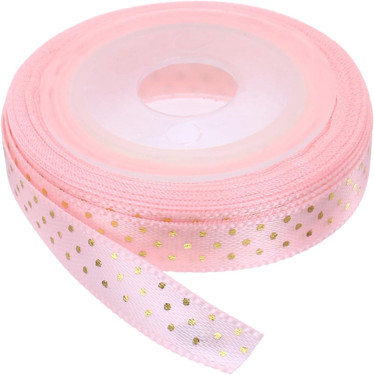 Satijnen lint, 6 mm x 4,6 m, cadeaulint met gouden stippen, kleurrijke banden, stoffen lint voor geschenkstrikken, doe-het-zelf, knutselen, Pasen, Halloween, bruiloft, feest, roze