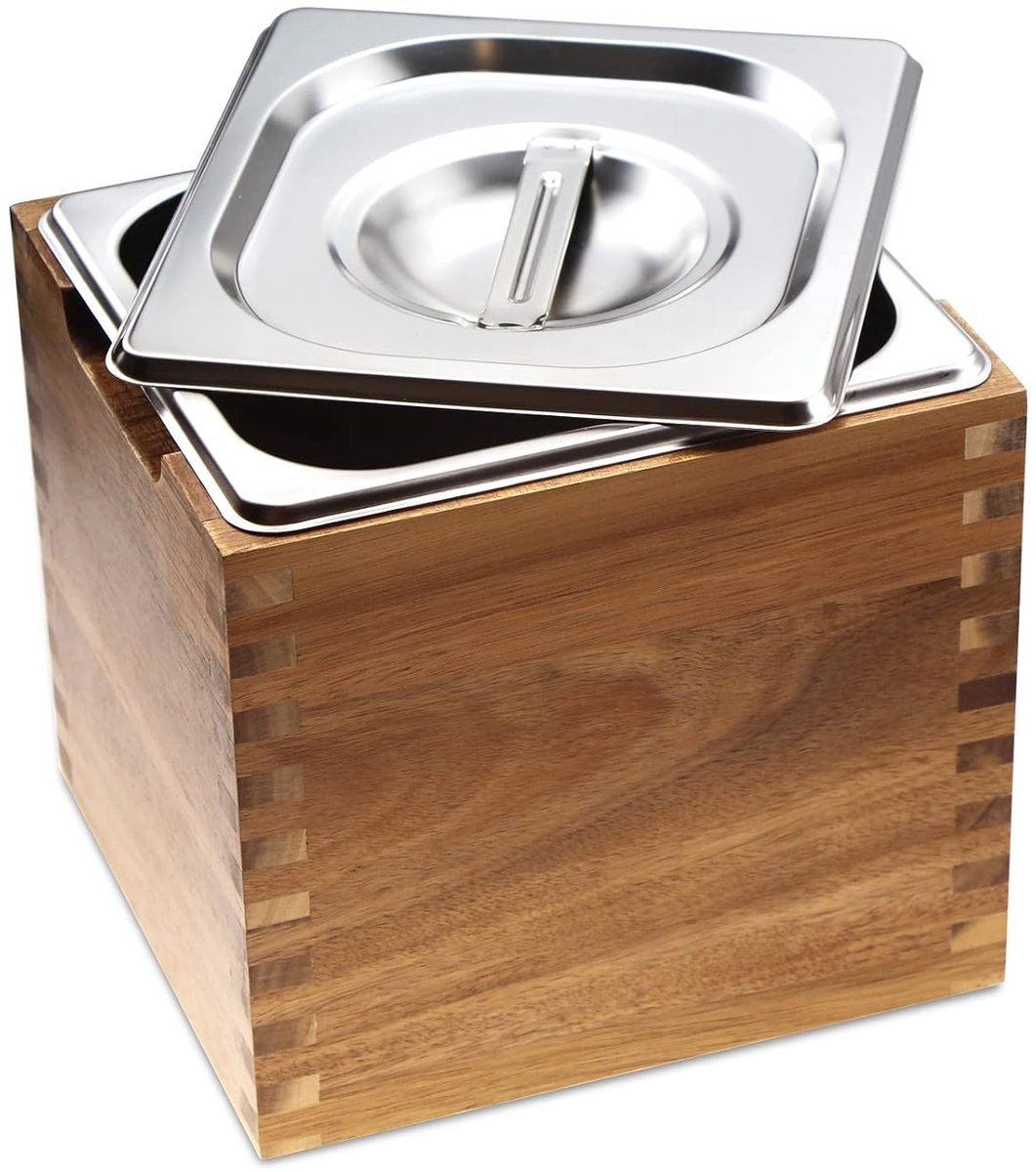 keuken-aanrecht compostbak met deksel en acacia houten doos, compostcontainer voor keuken - geurbestendig, compostbak voor binnen met roestvrij staal