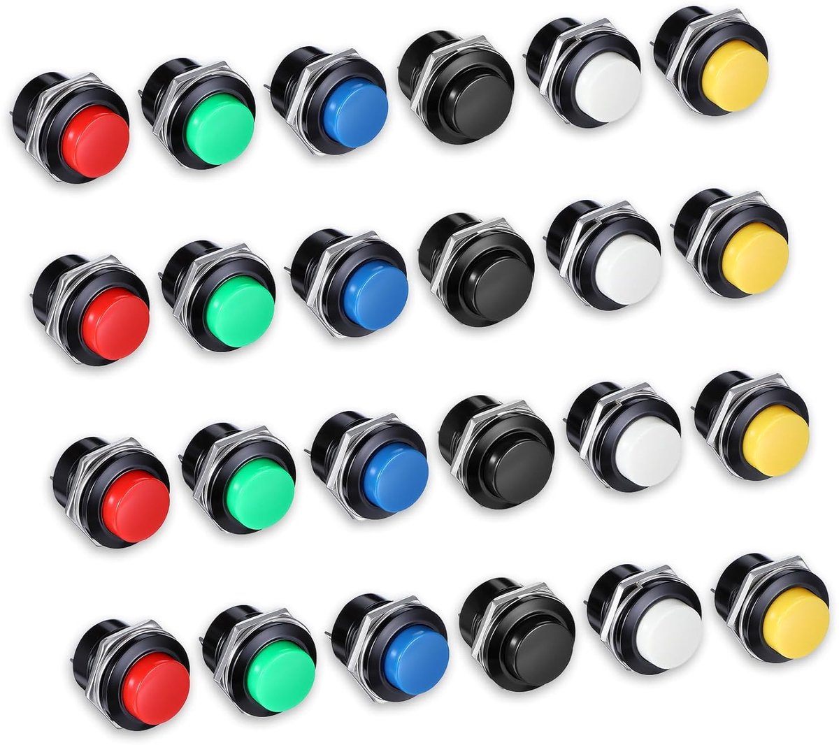 Drukknopschakelaars, 16 mm zelfreserende ronde drukknop, assortiment ronde drukknop, 3 A, 250 V AC, 2-polig, voorbekabeld met kabelschoenen voor auto, arcade industrie