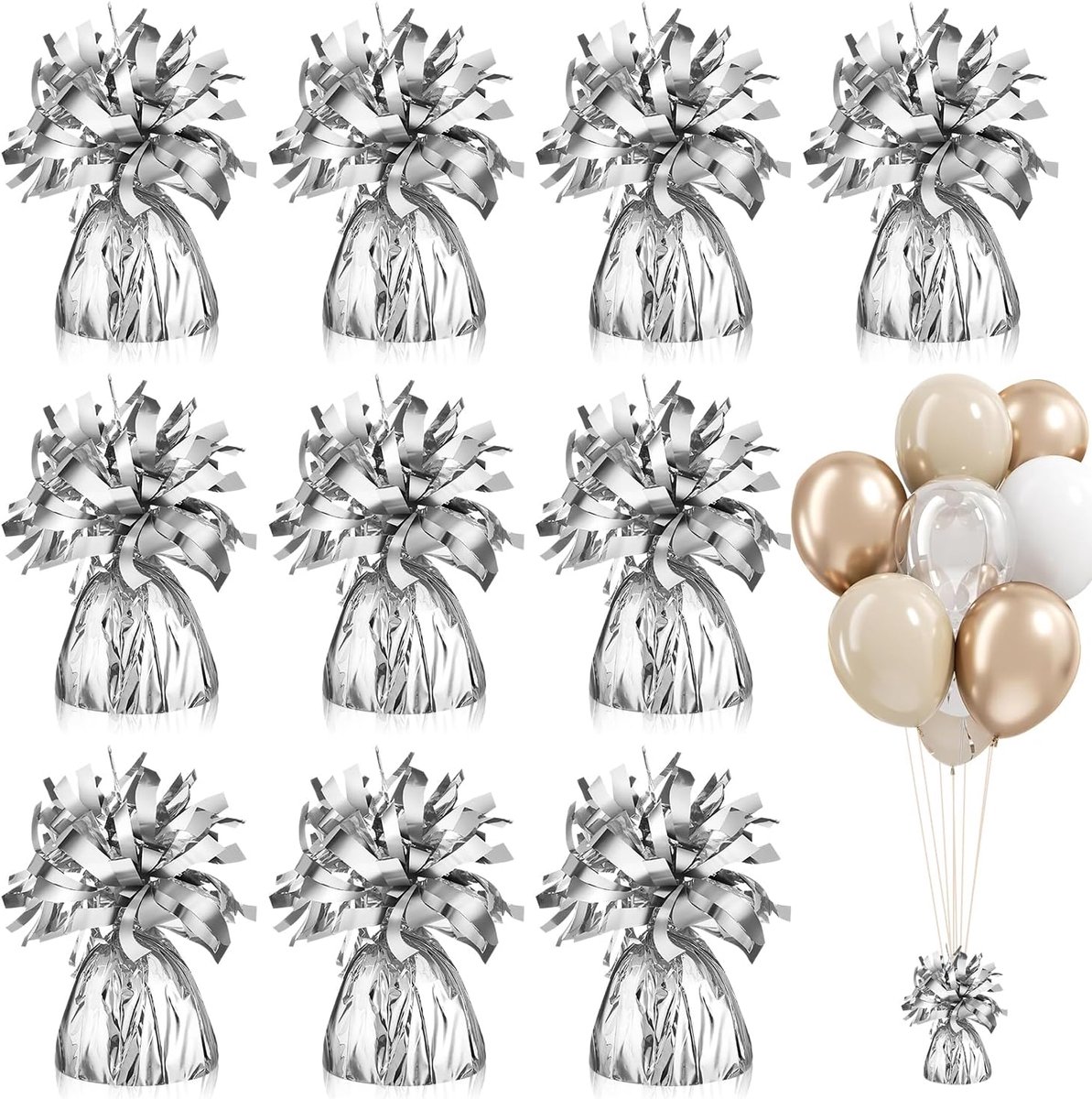 Ballonnen, 10 stuks, ballongewichten, zilverkleurig, 170 g/stuk, ballongewichten met folie, voor bruiloft, feest, verjaardag, ballondecoratie