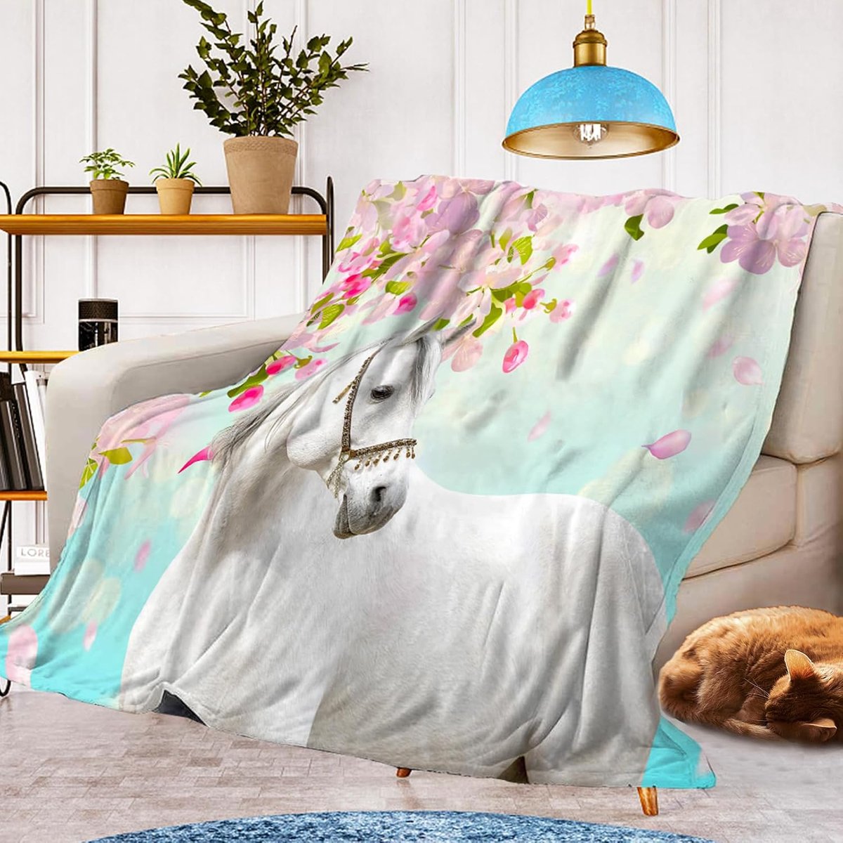 paardenmotief knuffeldeken, warm en pluizig kinderpaardendeken, flanellen deken, microvezel bankdeken, kamerdecoratie (paard B, 130 x 150 cm)