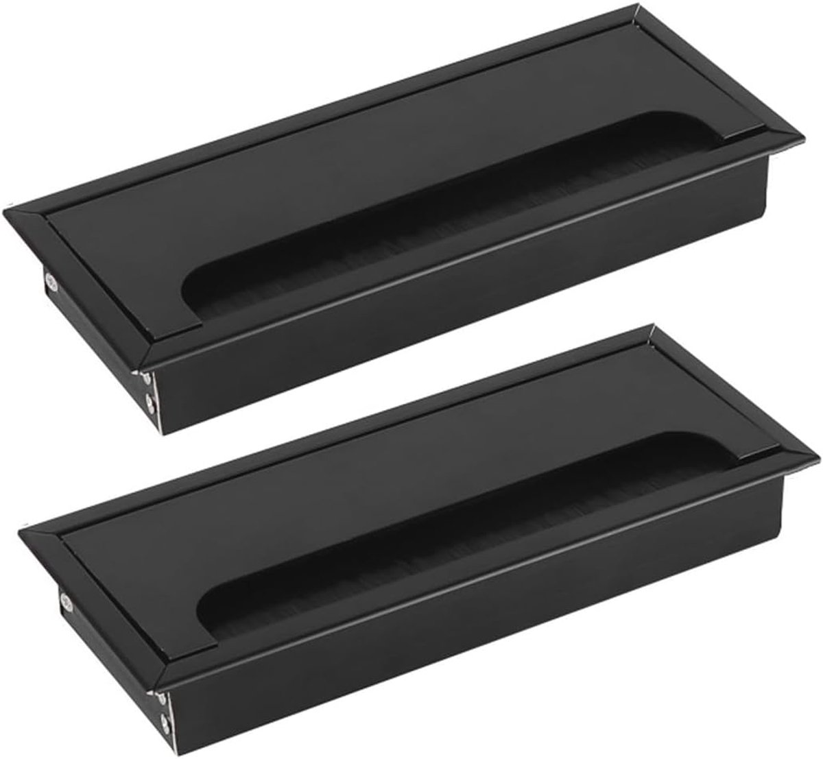 2 stuks kabeldoorvoer van aluminiumlegering voor bureau, kabeldoorvoer rechthoekig 80 x 200 mm met borstelafdichting van aluminium voor tafeldoorvoer