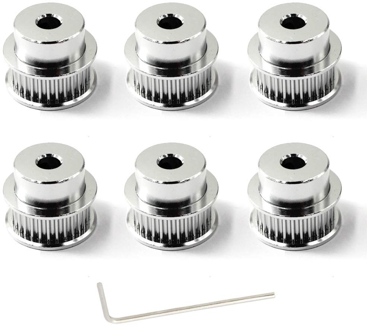 36 tanden, tandriemschijf, 6,35 mm boring, katrol voor touwen van 6 mm, 3D-printer, tandriem rol, verpakking van 6 (moersleutel inbegrepen)