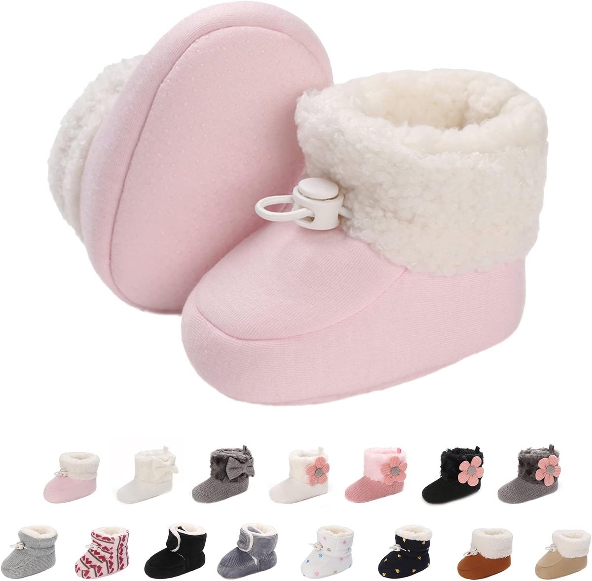 pasgeborenen fleece bootie, winter warme antislip zachte zool winterschoenen sok schoenen schattige verstelbare kruipschoenen prewalker laarzen voor meisjes jongens peuters maat 0-18 maanden, B