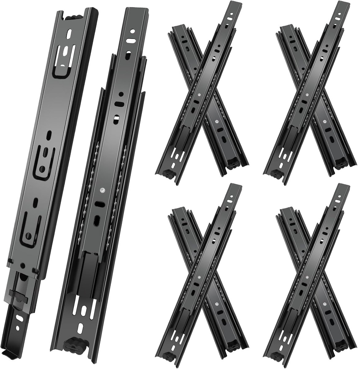 Ladegeleiders, 4 paar (8 stuks), 50 cm, ladegeleiders met kogellagers, zijdelingse montage, volledige uitbreiding, draagvermogen 45 kg, zwart