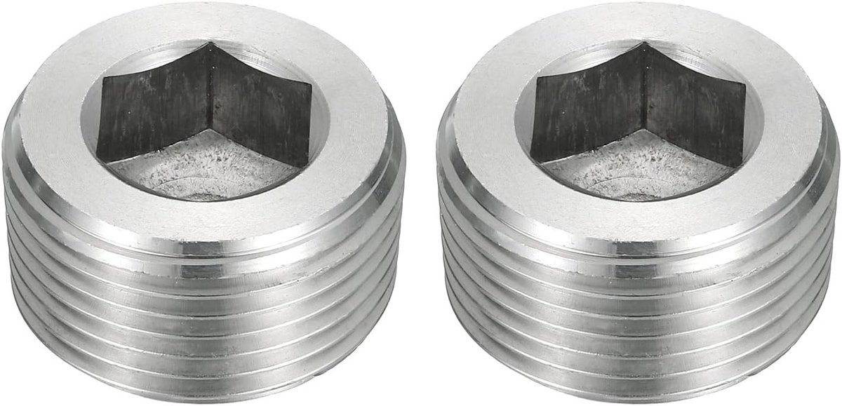 2 stuks mannelijke schroefdraadbus-buisstops, NPT 1 inch roestvrijstalen binnenzeskant-schroefdraadbuisdoppen voor buisverbindingen en afdichtingen, zilver