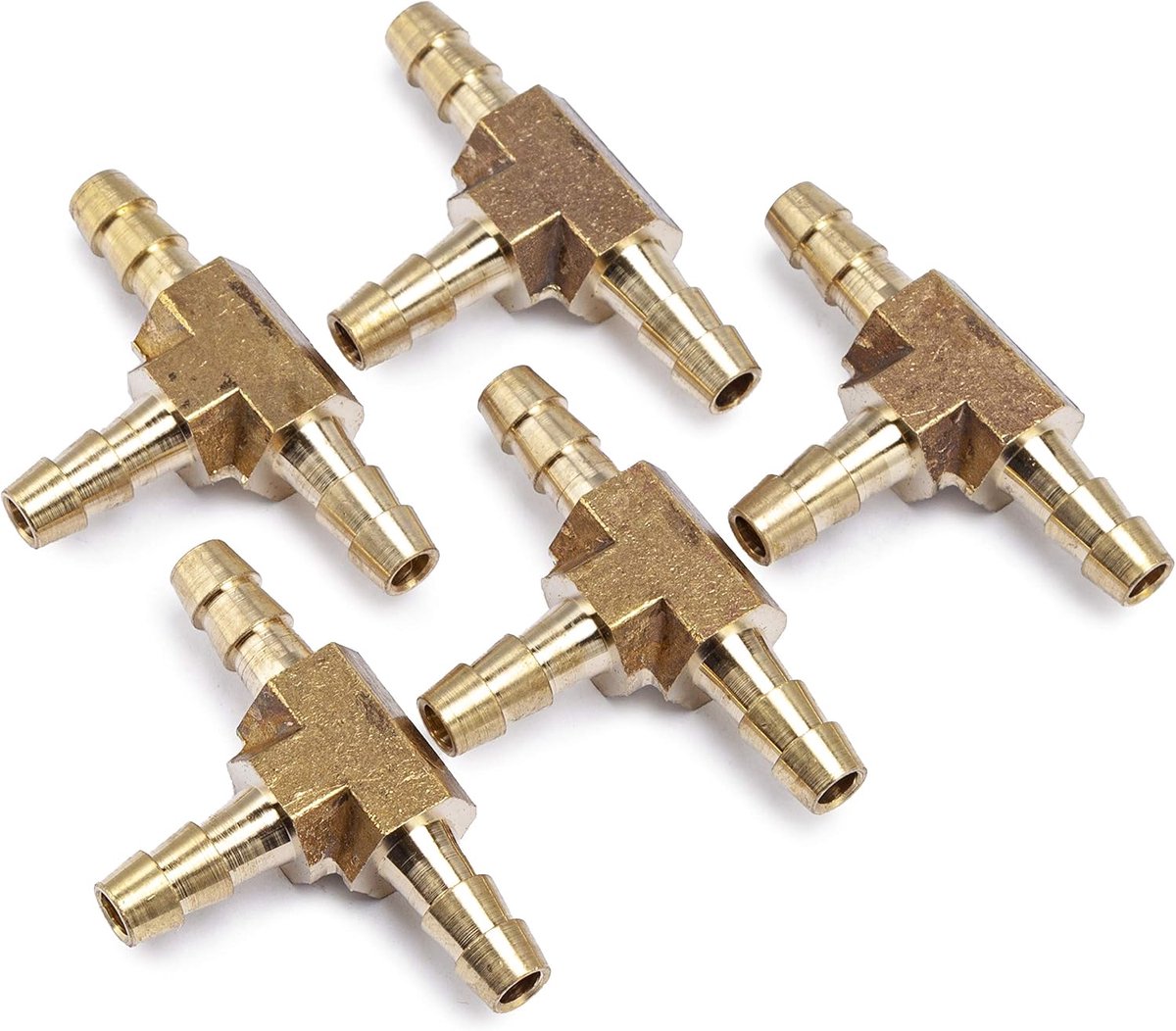 Messing Barb Tee Fitting 6mm ID Slang voor Water Brandstof Boot (Pack van 5)