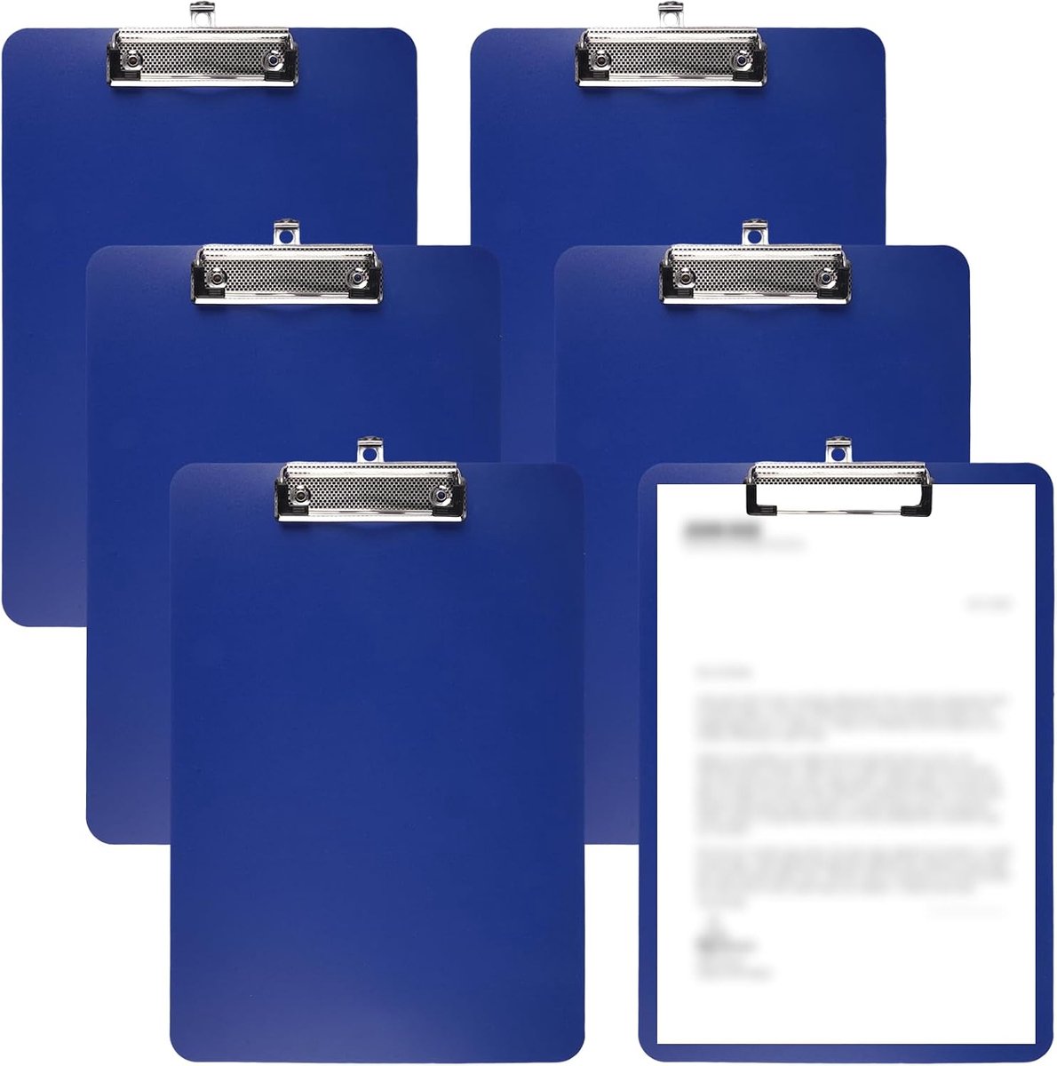 6 Stuks Kunststof A4 Klembord Set Blauw, Klembord A4 met Gummide Metalen | Clipboard Schrijfblok met Intrekbare Haak, Schrijfklem Borden Schrijfbord met Metalen Clips voor School, Thuis, Kantoor